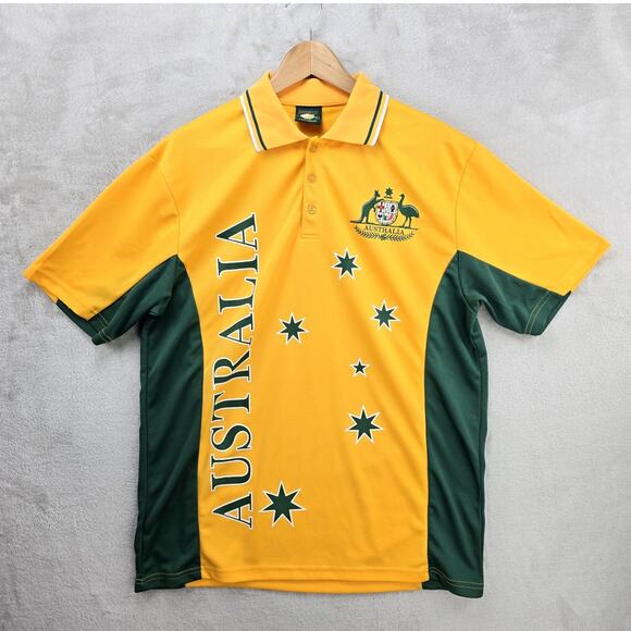 Australia Rugby Polo Jersey Shirt Mens Large Yellow Sports Soccer Football - Picture 1 of 8